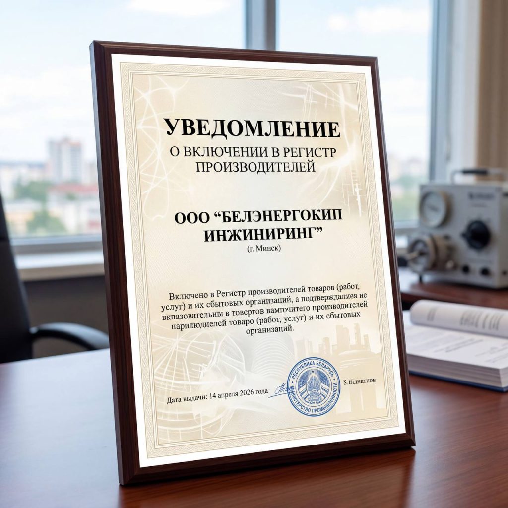 «Белэнергокип» включён в Регистр производителей и сбытовых организаций Республики Беларусь - Белэнергокип